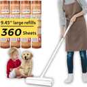 45 Inch Long Handle Lint Roller Extra Sticky for Carpet, 9.45'' Large Surface Pet Hair Remover for Couch, Sticky Roller for Floor Pick Up Larger Pieces, by Frescares, 1 Roller Stick+4 Roller Refills