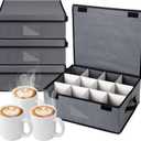 Suzile 4-piece Stemware Storage Case Set Wine Glass Storage Box with Dividers, Lid and Handle, Includes 48 Protective Films, China Storage Containers for Glassware Protection (Mug Storage)