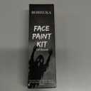 BOBISUKA White Face Paint Stick + Setting Powder+ 2 Paintbrushes Set, Clown Makeup Body Paint Eye Black Sticks for Sports, White Painting Kit for Halloween Skeleton Skull Special Effects SFX