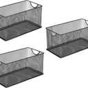 Set of 3 Household Wire Mesh Metal Steel Storage Basket Organizer CD Storage Boxes Organizer Bin Container Tote with Handles for Home Office 10.5" x 5.5" x 5.5"