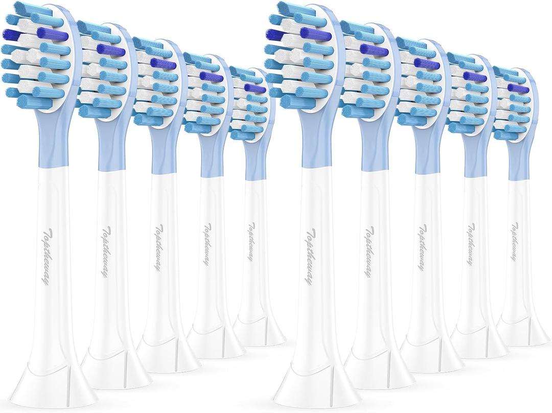 Toptheway Replacement Toothbrush Heads Compatible with Philips Sonicare C-3 Premium Plaque Control 4100 5100 6100, Replacement Heads for G3 W3 C2 G2, 10 Brush Heads, Full Size, White