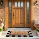 2 PCS Layered Welcome Mat Set - Brown Coir Doormat (17.7"x 29.5") & Black White Buffalo Plaid Outdoor Rug (23.6" x 35.4"), Non-Slip Farmhouse Entryway Front Porch Decor