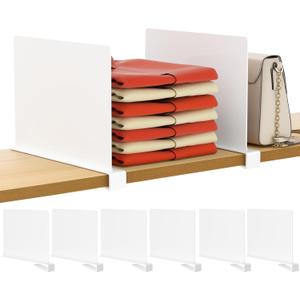 HBlife 6 Pcs White Acrylic Shelf Dividers, Vertical Purse Organizer for Closet Perfect for Sweater, Shirts, Handbags in Bedroom and Kitchen, Closet Separators for Organization Cabinet