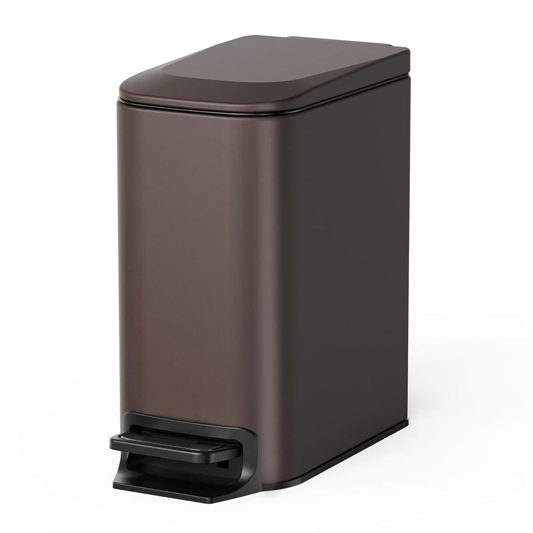 Cesun Small Bathroom Trash Can with Lid Soft Close, Step Pedal, 6 Liter / 1.6 Gallon Stainless Steel Garbage Can with Removable Inner Bucket, Anti-Fingerprint Finish (Brown)