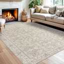 SIILOOM 5x7 Area Rug for Bedroom, Cream Beige Yellow White Grey Large Vintage Neutral Rug with Non-Slip, Non-Shedding Washable Area Rugs for Living Room, Soft Floral Carpet for Office Home Dcor