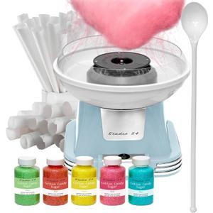 Retro Cotton Candy Machine with 5 Jars (11oz Each) Floss Sugar, 50 Paper Cones, Easy Cleanup Cotton Candy Maker, Durable Retro Design, Makes 2030 Servings per Jar, BPA & Lead Free