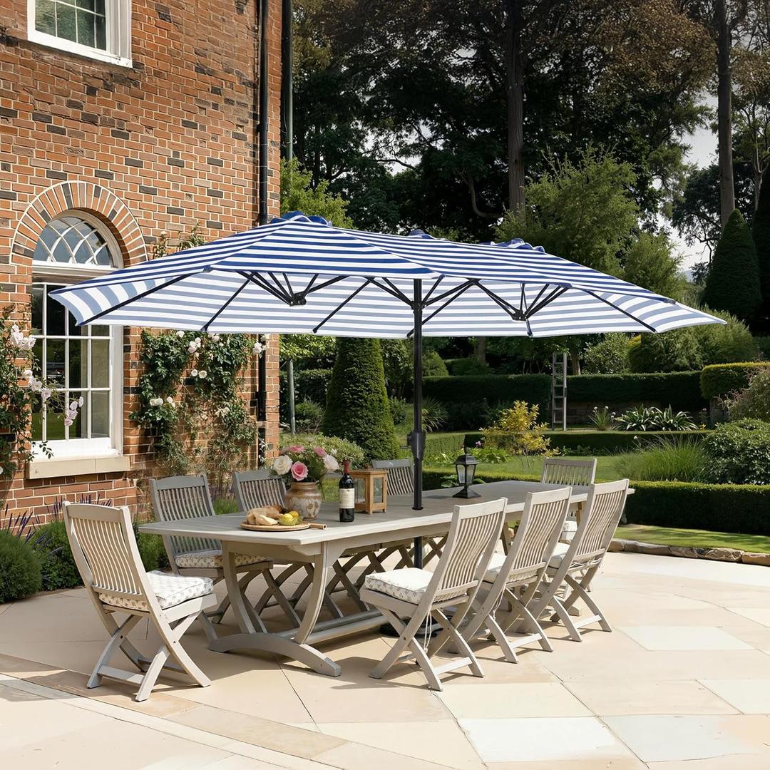 SUPERJARE 13FT Outdoor Umbrella for Patio, Double sided Pool Umbrellas with Fade Resistant Canopy, Large Table Umbrella for Deck, Market, Backyard - Blue & White Stripe