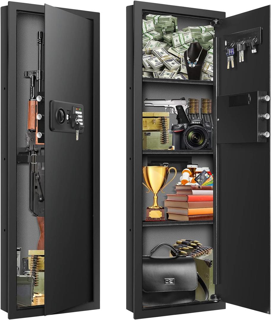 43.3" Tall Fireproof Wall Safes Between the Studs 16" Centers, Electronic Hidden Safe with Removable Shelf, Fireproof in Wall Safe for Money Jewelry Passport (Black Lock)