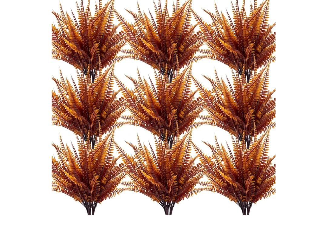 TURNMEON 12 Bundles Artificial Fall Flowers for Outdoors Fall Thanksgiving Decorations, UV Resistant Fall Plants Faux Boston Fern Fake Mums Plastic Greenery Shrubs for Home Porch Gardens Autumn Decor
