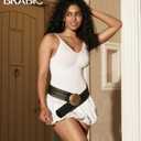 BRABIC Womens' Seamless Sleeveless V-Neck Thong Bodysuit Shapewear Tummy Control Tops V-Neck Camisole (White, M/L)