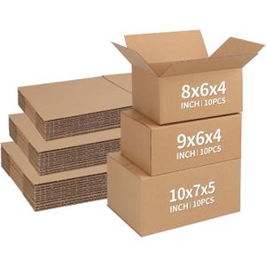 CRUGLA Assorted Sizes Shipping Boxes 30 Pack (11x6x6, 10x7x5, 9x6x4), Corrugated Cardboard Mailers, Each 10 PCS Small Boxes for Small Business Packaging, Shipping & Storage