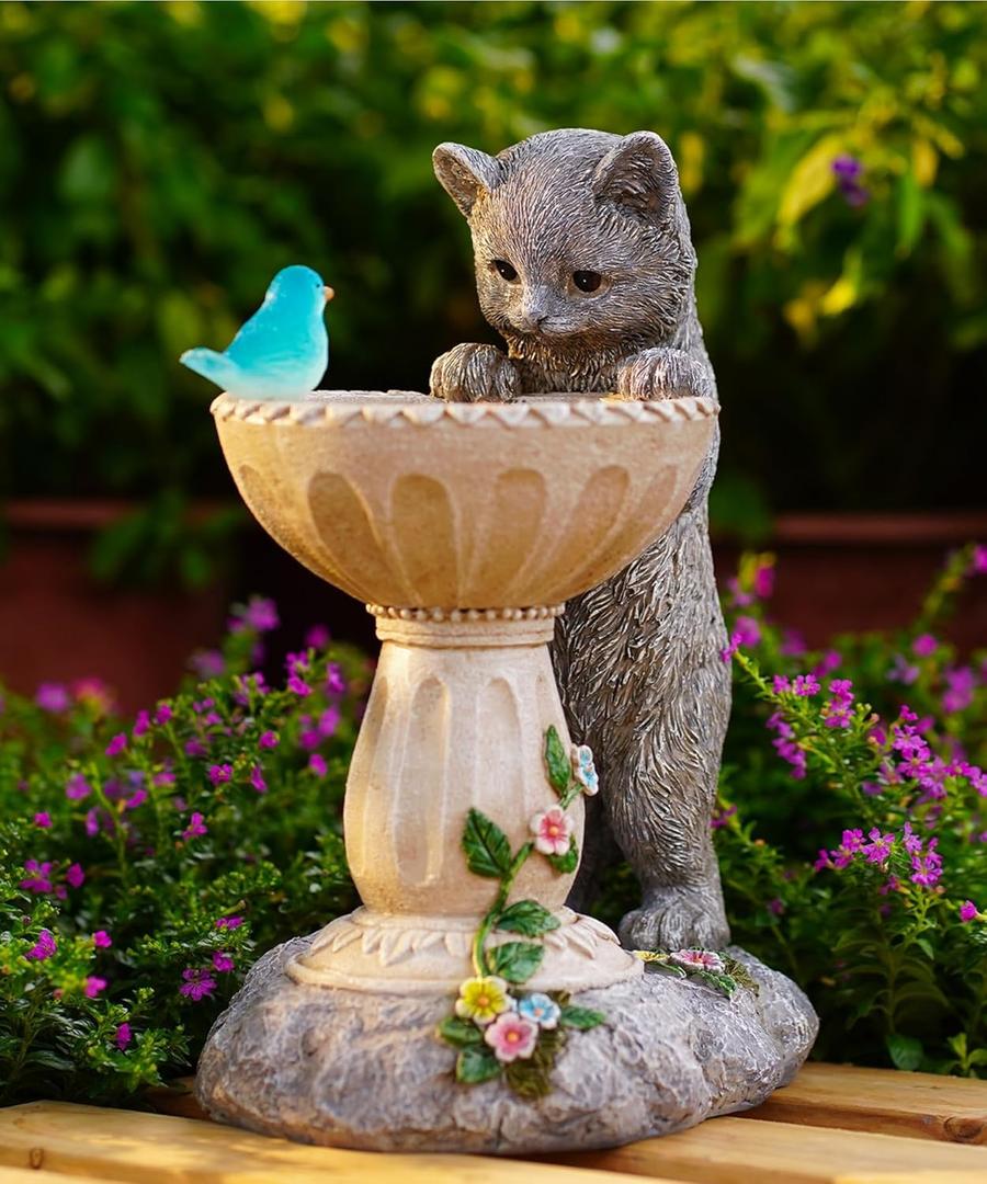 Cat Statues for Bird Bath: Outdoor Sculptures for Garden Lawn Patio Yard Balcony Porch - Unique Gifts for Mother Grandma Women