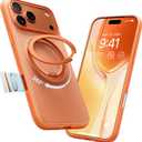 TORRAS 360 Magnetic Stand for iPhone 17 Pro Case, [Fit for MagSafe] [Rotatable Ring Kickstand] [4X MilGrade Shockproof] Slim Phone Cover, Camera Button, Cosmic Orange, Translucent, Ostand O3 Fitness