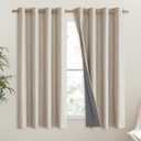 NICETOWN Oatmeal Linen Complete Blackout Curtains 48 inches for Kids Room, 2 Panels, Thermal Insulated & Noise Reducing Window Draperies with Grey Liner, Noise Reducing Short Drapes