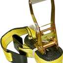 Everest - S1022 Premium Ratchet Tie Down 1 PK 2 IN. X 27 FT 3333 LBS. Working Load 10000 LBS. Break Strength Flat-Hook Cargo Straps - Moving Appliances and Equipment - Vibrant Everest Yellow