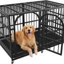 Asee'm 48 inch Heavy Duty Dog Crate for Large Dogs with Wheels, Escape Proof Indestructible Dog Kennel Large Big Cage Indoor for High Anxiety with Locks and Removable Trays (Black)