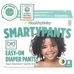 SmartyPants Pull Up Style Diapers | EWG Verified Safe & Plant-Based | Quilted 360 Waistband, Super Absorbent for Overnight Leak Protection | Training Pants by HealthyBaby | Size 8 (30 Count)