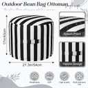Outdoor Ottoman Waterproof Bean Bag Footrest Round Pouf Comfortable Footstool with Portable Handle, 21 x 17 Inches Colorfast Striped Fabric for Pool Patio Yard Garden(Black & White Stripes), 11"D x 11"W x 8.1"H