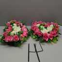 Lodou 2 Sets Artificial Cemetery Flowers, Grave Memorial Flowers with Ground Spike,Heart Shaped Wreaths Rose Flowers for Artificial Rose Decoration for Cemetery Headstones Gravesites (Pink)