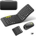 Ergonomic Foldable Keyboard and Mouse, Samsers KM09 Split Folding Bluetooth Keyboard Combo, 2.4G + BT5.0 x2, 6-Row Layout Portable Travel Keyboards & USB-C Wireless Mouse for iOS Android Windows MacOS