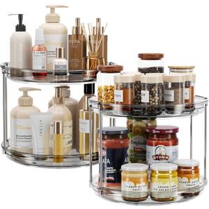 LAMU 2 Pack 2 Tier Lazy Susan Turntable Organizer 9.25'' Rotating Spice Rack Organization for Cabinet, Kitchen, Pantry, Countertop, Bathroom, Vanity, Medicine Cabinet Organizer, Grey