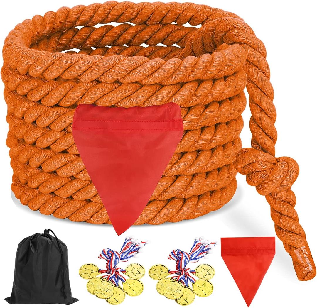 CWLAKON Field Day Games Tug of War Rope, Outdoor Games for Kids, Teens and Adults, Family Reunion Birthday Party, 20 Feet, Orange