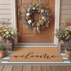 Tinideya 2 Pcs Door Mat Welcome Non Slip Coir Mats Floor Layering Doormats Seasonal for Front Porch Entryway Decor(Welcome) (23.6 x 35.4 Inches, Black White and Brown)