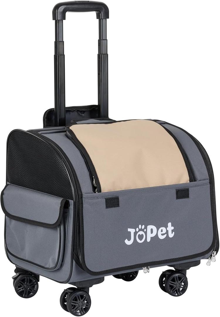 Pet Bag Carrier with Wheels, Pet Backpack with Wheels, Small Dog Carrier, cat Carrier, Detachable Wheels, Travel Bag, Pet Trolley, Soft Sided Carrier with Wheels, Foldable Carrier (Oat Grey)