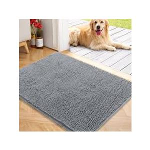 Carpet Front Door Mat 40*30", Dog Door Mat for Muddy Paws, Trap Dirt Doormat, Mud Mat for Dogs, Washable Non Slip Outdoor Indoor Doormats for Entryway, Grey/Blue