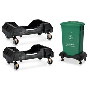 Alpine 16/23 Gallon Slim Trash Can Dolly 2 Pack - 4 Wheels Rectangular Plastic Rolling Garbage Dolly, Wheels, Roller Base, Commercial Cart, Holds Up to 200lbs, Black