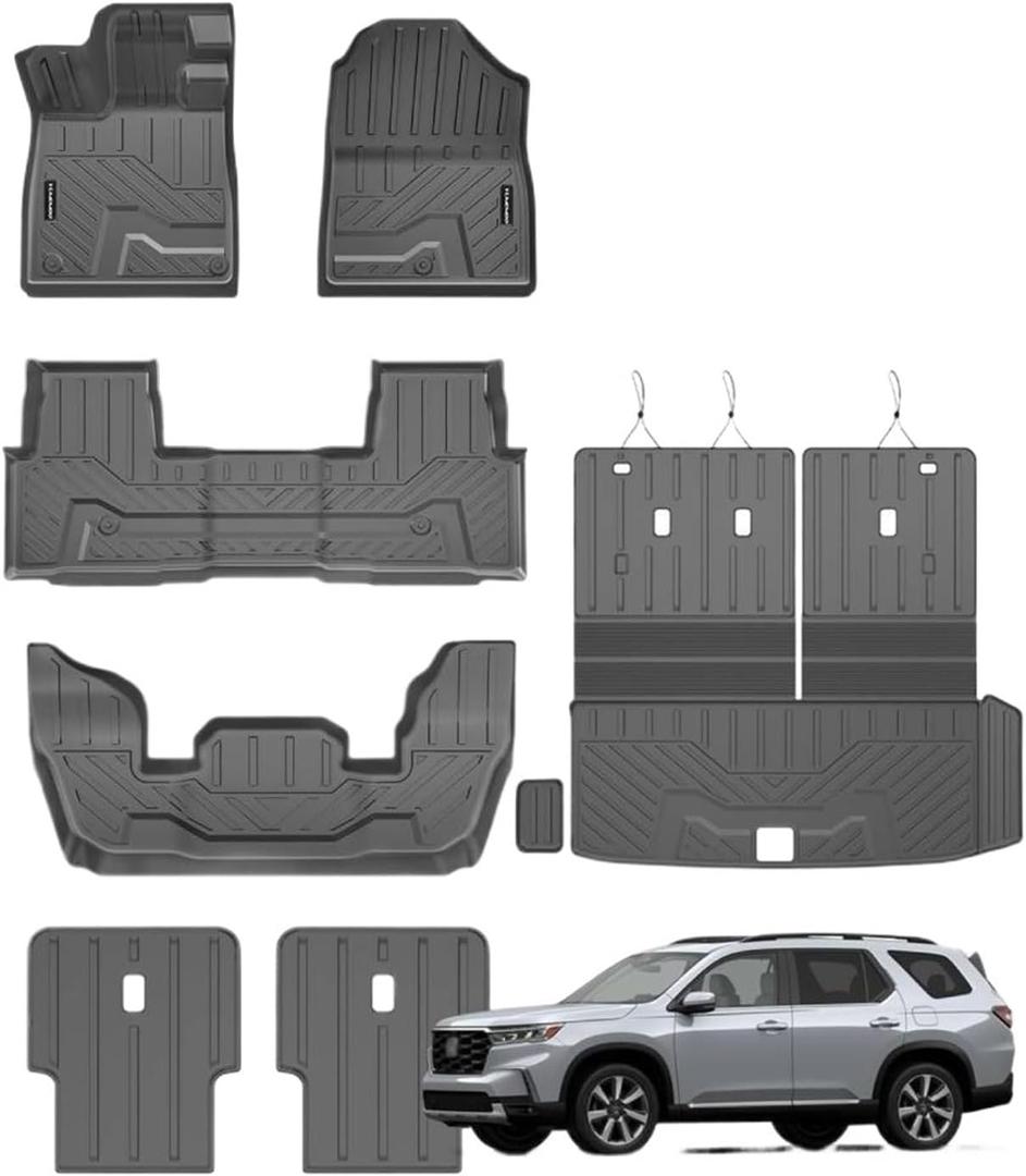 TPE Floor Mats Compatible with Pilot 2023 2024 2025 Trunk Mats Waterproof Non-Slip Carpet Back Seat Protector Boot Liner Tray(8PCS LHD)