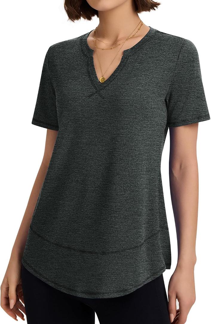 TCOT Workout Tops for Women V Neck Short Sleeve Hiking T-Shirts Yoga Shirts Athletic Top Exercise Shirt (M)