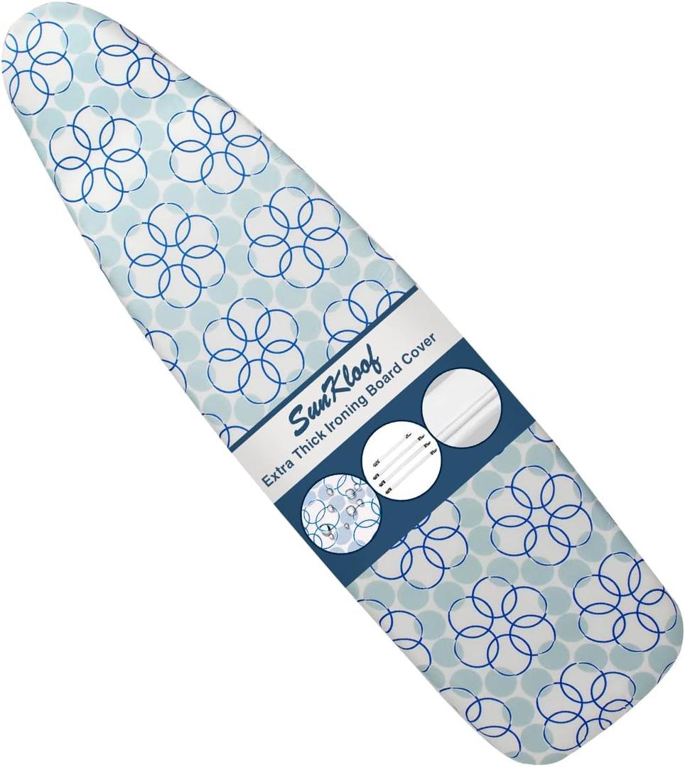 Ironing Board Cover and Pad, Resist Scorching and Staining, 15x54 Reflective Silicone Ironing Board Cover with Thick Padding Extra Thick with Elastic Edges 4 Fasteners (Blue Green)