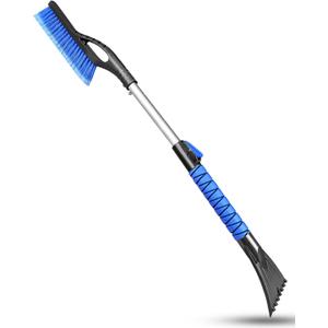 33'' Snow Brush and Ice Scraper for Car Windshield, Aluminum Extendable Snow Removal Tool for Car Window with Foam Grip, Soft Broom Head for Car SUV Vehicle Winter Accessories