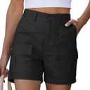 luvamia Cargo Shorts for Women Trendy High Waisted Casual Summer Knit Elastic Back 5 Inch Inseam Mid Thigh Chino Shorts (X-Large, Black)