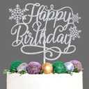 Snowflake Happy Birthday Cake Topper, Winter Birthday in November/January, Christmas Bday Party Decorations Supplies for Men Women
