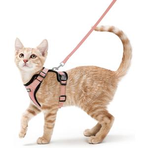 rabbitgoo Cat Harness and Leash for Walking, Escape Proof Soft Adjustable Vest Harnesses for Cats, Easy Control Breathable Reflective Strips Jacket, Light Salmon Pink, S