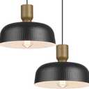 Farmhouse Pendant Lights, 2pcs Adjustable Hanging Light Fixtures with Hammered Metal Shade, 12.4 inch Pendant Lighting for Kitchen Island, Blue (Black)