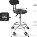 Chair with Wheels PU Leather, with Backrest, Height Adjustable, 360 Swivelling Armless Barstool with Footrest, Ideal for Pubs, Restaurants, Offices, Homes, Tattoos, Massages (Black), 15.74 inches x 12.59 inches x 33.46 inches