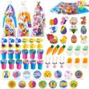 JOYIN 72 Pcs Easter Party Favors Set, 12 Packs Assorted Goody Bags with Rings/Sticker, Foam Stickers, Stampers for Kids Gift, Easter Egg Hunt, Basket Stuffers