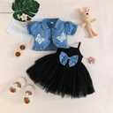 Toddler Baby Girls Spring Fall Outfits Sleeveless Tulle Dress with Button Up Coat Headband Set Infant Cute Clothes (Black) 18-24M 