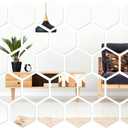 Shappy 32 Pcs Hexagon Mirror Wall Stickers Removable Silver Acrylic Mirror Stickers Honeycomb Decals for DIY Home Art Bedroom Living Room Wall Decoration(18.4 x 16 x 9.2 cm)