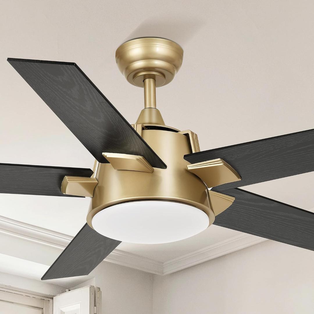 YITAHOME Black Gold 52 Inch Ceiling Fan with Light
Wall Switch Remote, Modern, Quiet Reversible Motor, Dimmable