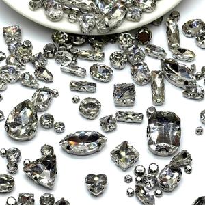 260 PCS/Pack 9 Shapes 24 Sizes Mixed Clear Crystals, Silver Sew on Glass Rhinestones,Crystal Gems Mental Flatback with Silver Claw, for Jewelry Crafts Costume DIY Garment