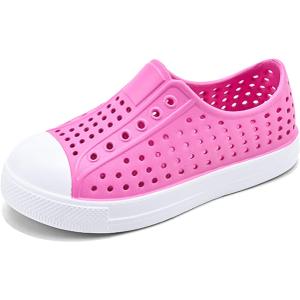 QLZ Toddler Kids Water Shoes for Boys Girls Garden Sandals Rubber Shoes Beach Sneakers, Slip-on Anti-Slip Lightweight Breathable Quick Dry Soft Flexible（Toddler/Little Kid/Big Kid) 25 Pink