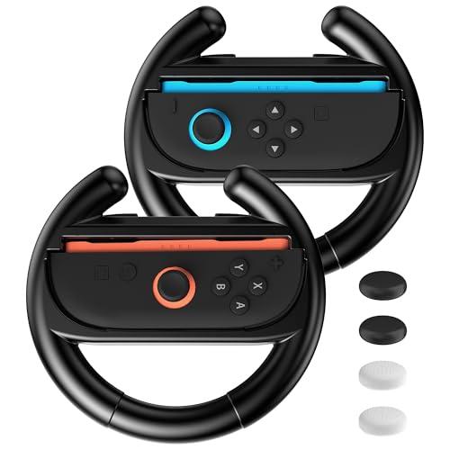 GLDRAM Steering Wheel for Nintendo Switch 2 Joycon (2025), Motion Control Racing Wheel for Mario Kart World & 8 Deluxe, Racing Games Accessories with Ergonomic Design - 2 Packs of Black