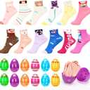 Easter Socks for Girls 3-8 Years Old, 12 Pairs Bunny Socks with 12 Plastic Eggs, Perfect Easter Basket Stuffers Gifts