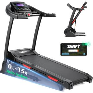 THERUN Incline Treadmill for Running and Walking, 300 lbs Weight Capacity Folding Treadmill with 0-15% Auto Incline, Wide Belt, 3.5HP, App, Heart Rate (Black Red)