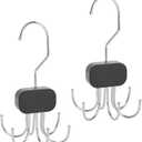 2pcs Belt Hanger for Wardrobe Closet, 360°Rotatable Belt Organizer Holder with 6 Hooks Each Space-Saving Tie Rack Metal & Wood Bra Storage Accessories for Tank Top Scarf Hat Purse (Black)
