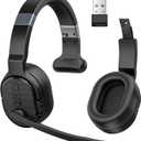 Trucker Bluetooth Headset with Dongle, Wireless Headsets with Noise Cancelling Microphone, 50+Hrs HD Talktime Bluetooth Headphones with Detachable Earpad/Single+Dual Mode for Office/Driving (Black)